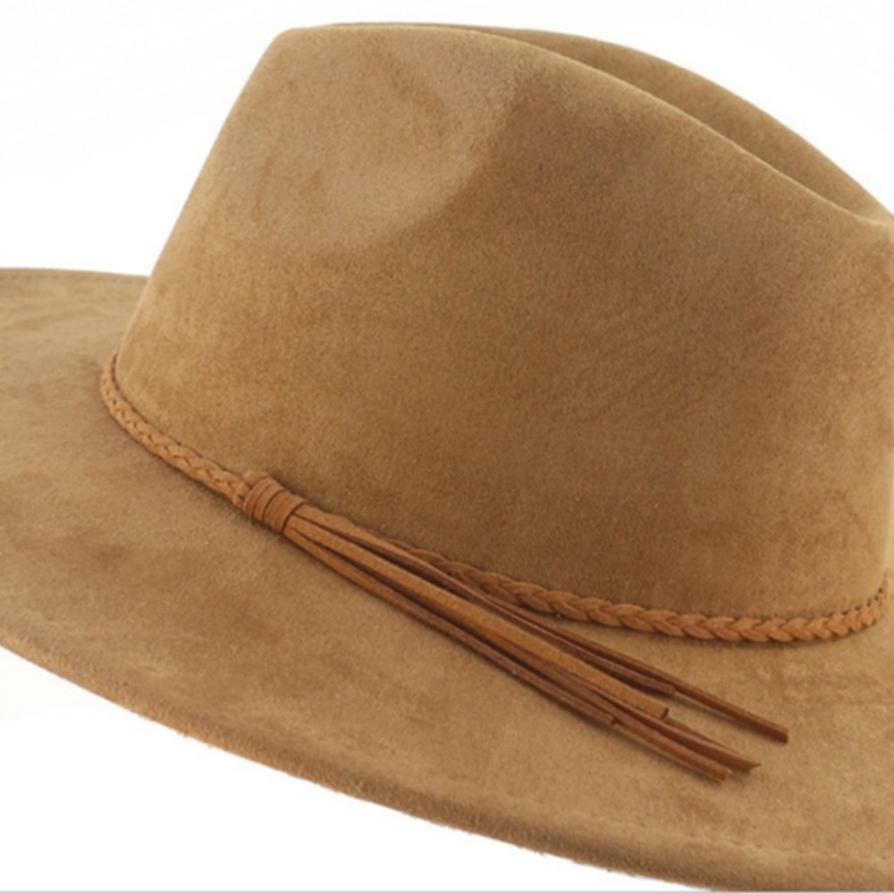 Tan Faux Suede Boho Top Hat